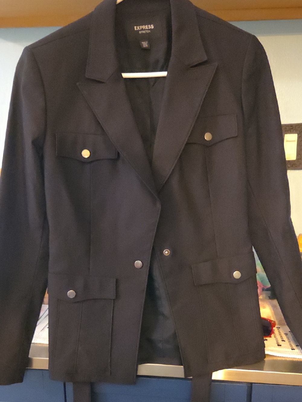 Express Black Military-Style Jacket with Snap Pockets
